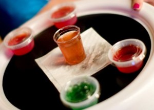 tray of gelatin shot green and red